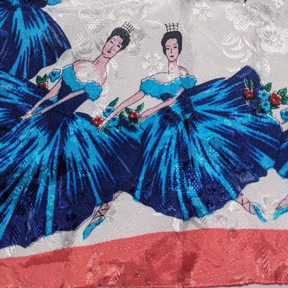 Vintage 1950s Ballerina Scarf 28" Ballet Dancers Rayon Japan Mid Century - Picture 3 of 12
